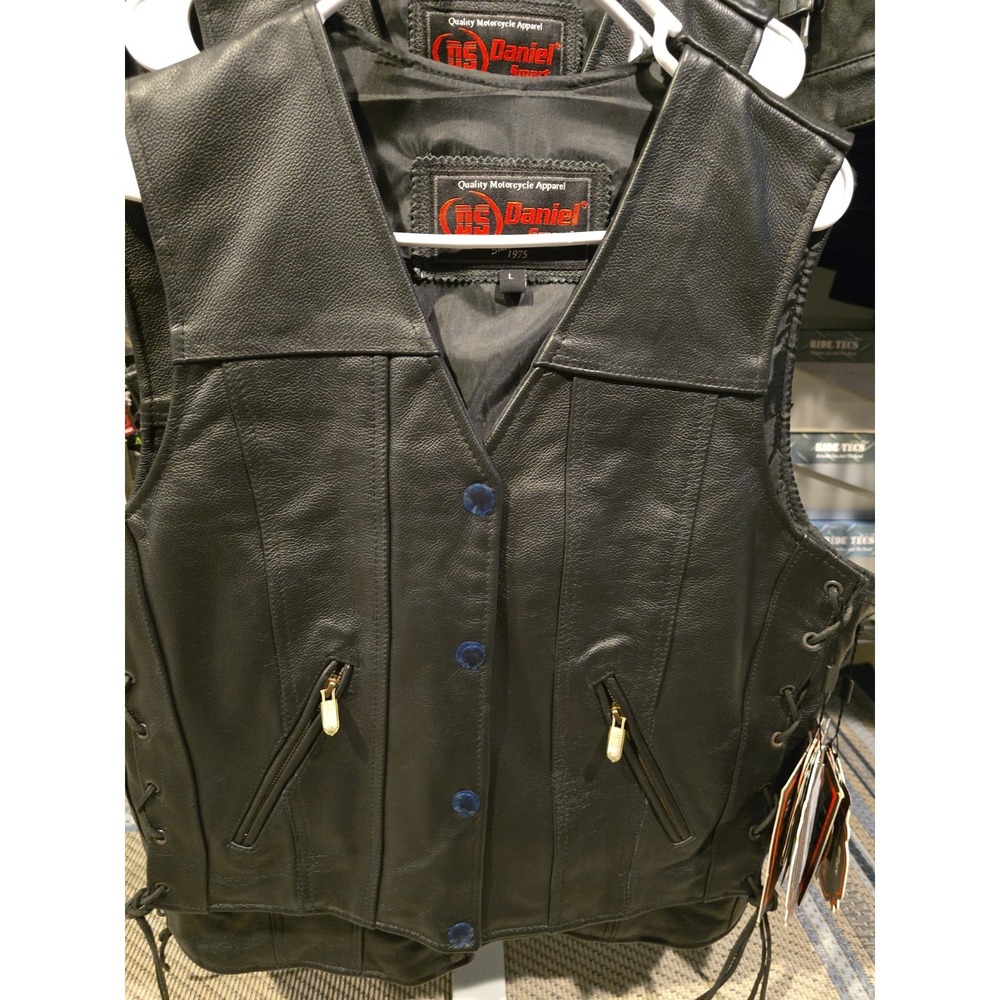 Daniel Smart DS205 Womens Swift Black Leather Motorcycle Vest Large